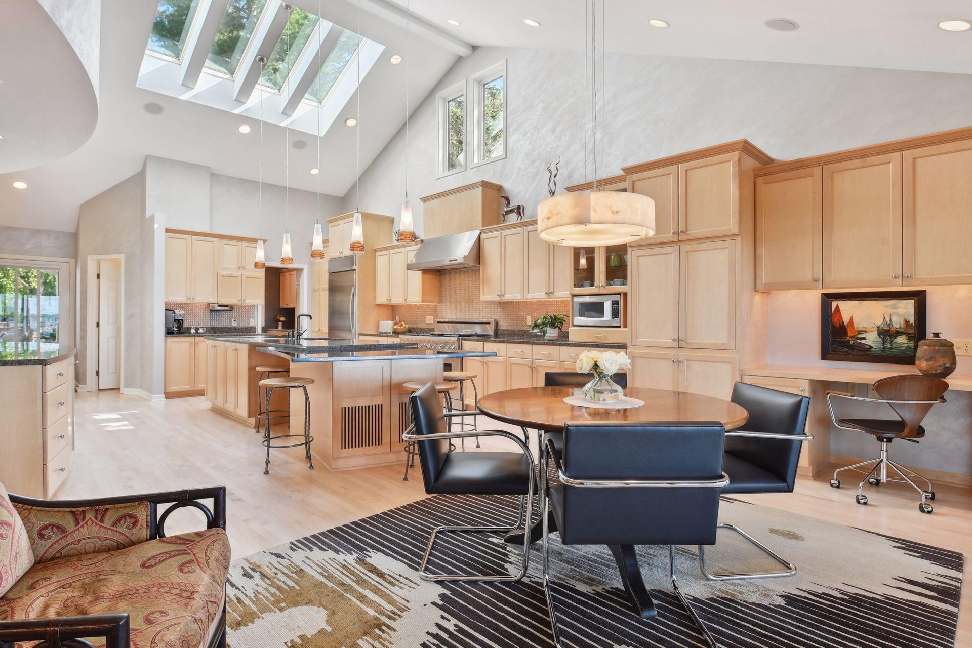 The skylights add to the architectural appeal of the kitchen.