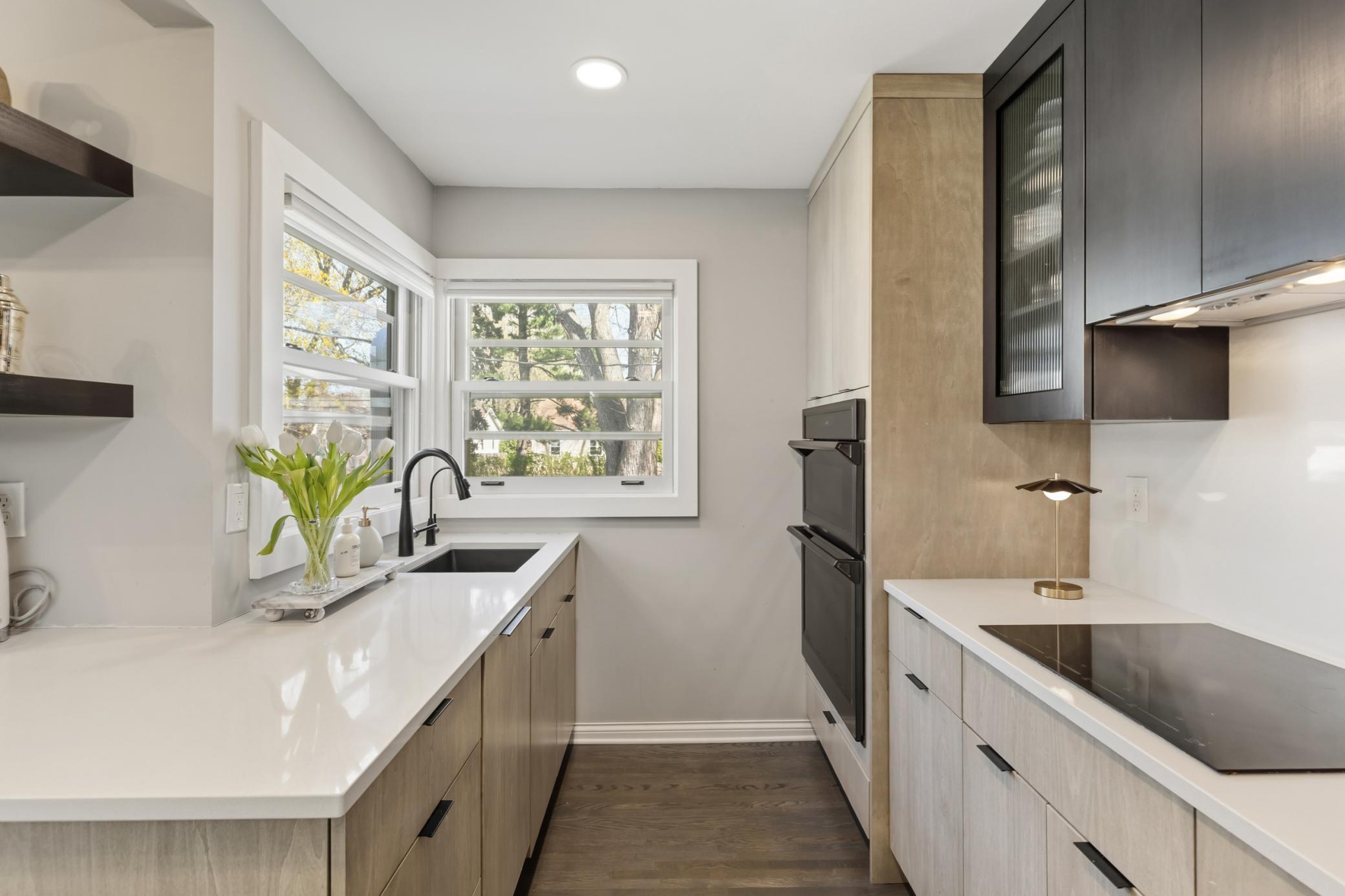 Gorgeous quartz countertops are beautiful and durable.