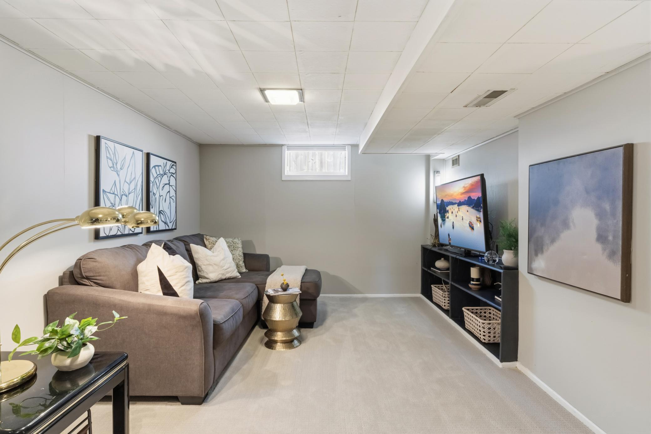 Cozy up for a movie night in the lower level family room