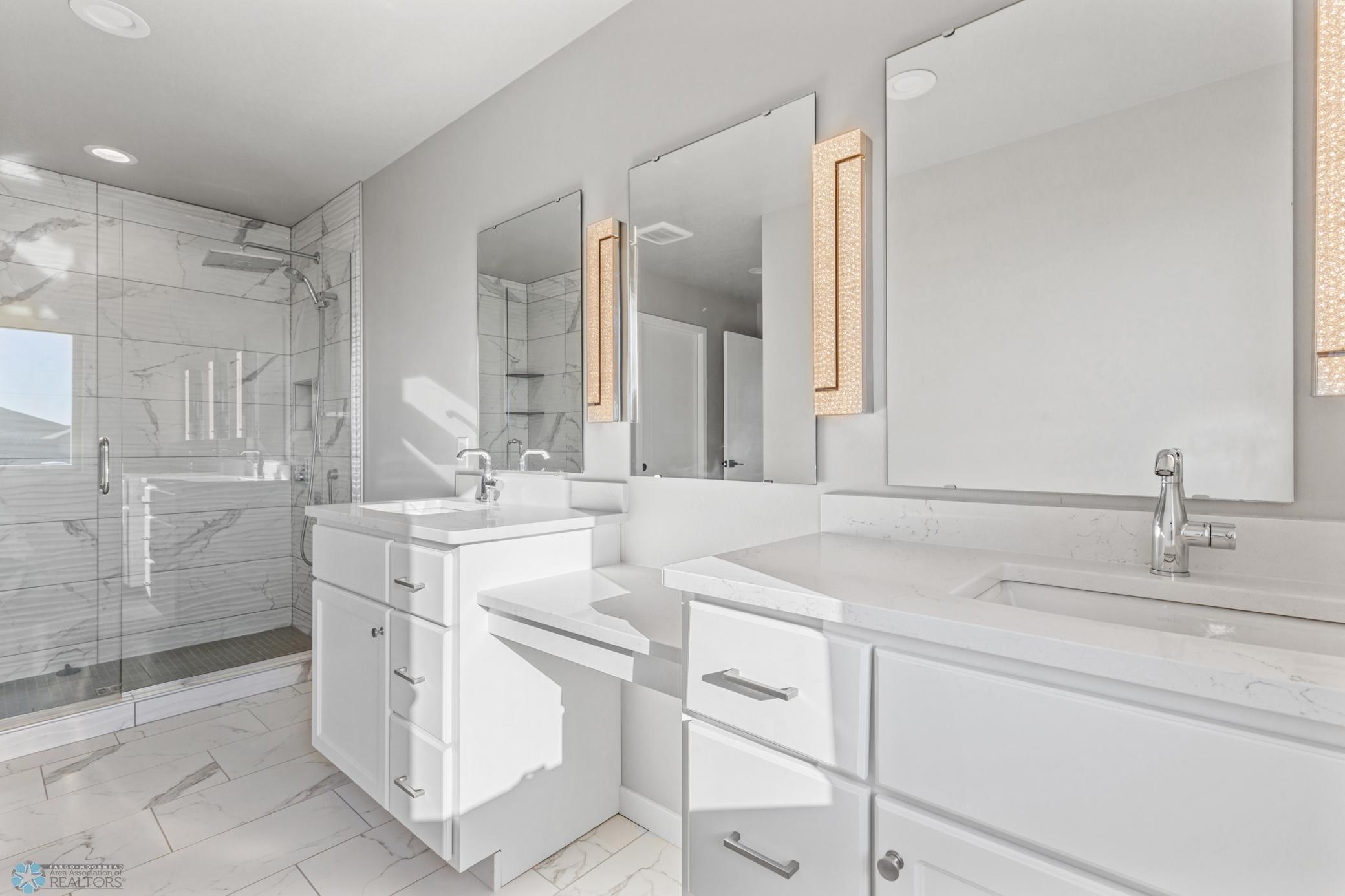 Double Sinks with Makeup Counter and Upgraded Lighting