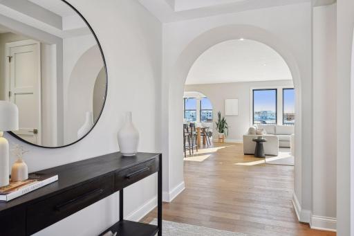 Arched openings throughout the main level.