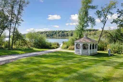 A paved sidewalk provides easy access to the Gazebo and lake.