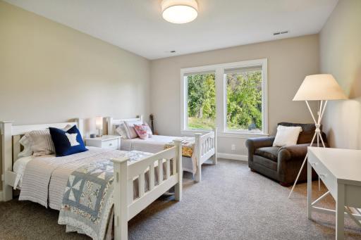 There are two spacious bedrooms in the lower level