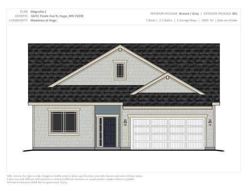 16231 Finale Ave, Hugo. Exterior Rendering. Photos and renderings may not depict actual plan, materials, & finishes may vary. All measurements are approximate.