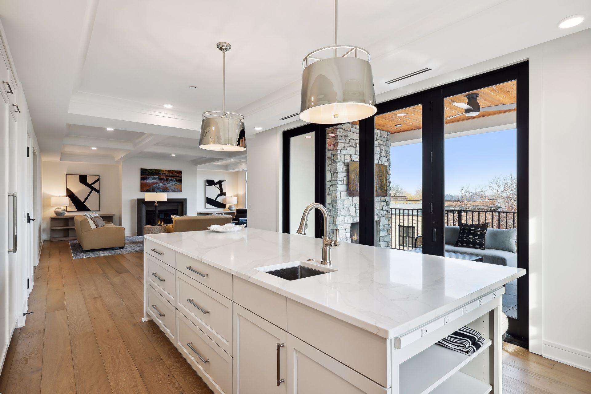 12' accordian-style doors open to the covered patio