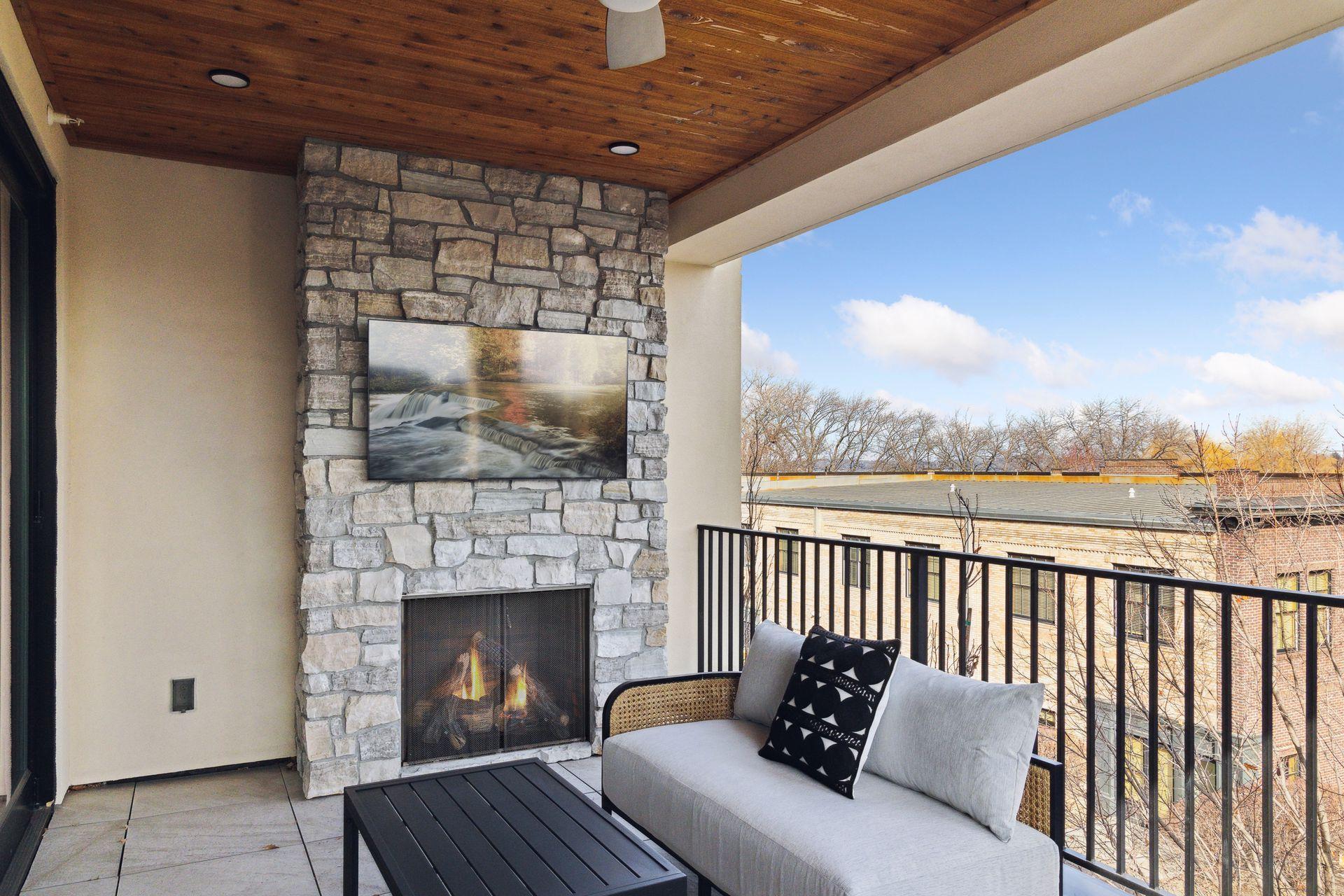 Gas fireplace with stone surround