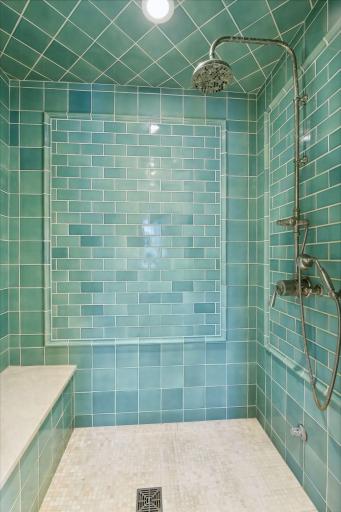 Large walk-in steam shower, beautiful tile work