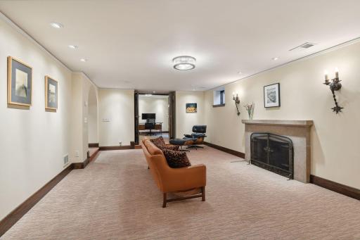 recessed lights, sconce lighting, nice carpet, great theatre room