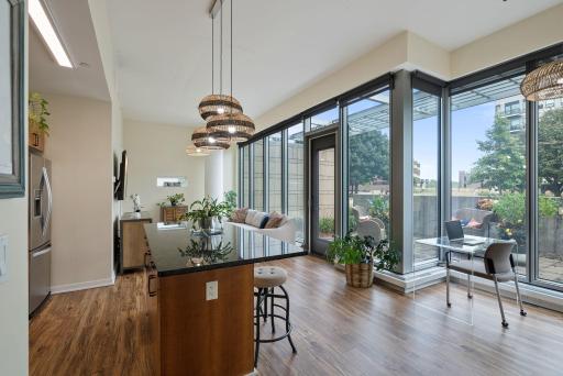 Light filled corner unit with 12' ceilings
