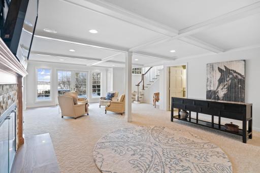 The family room in the lower level has a wood burning fireplace.