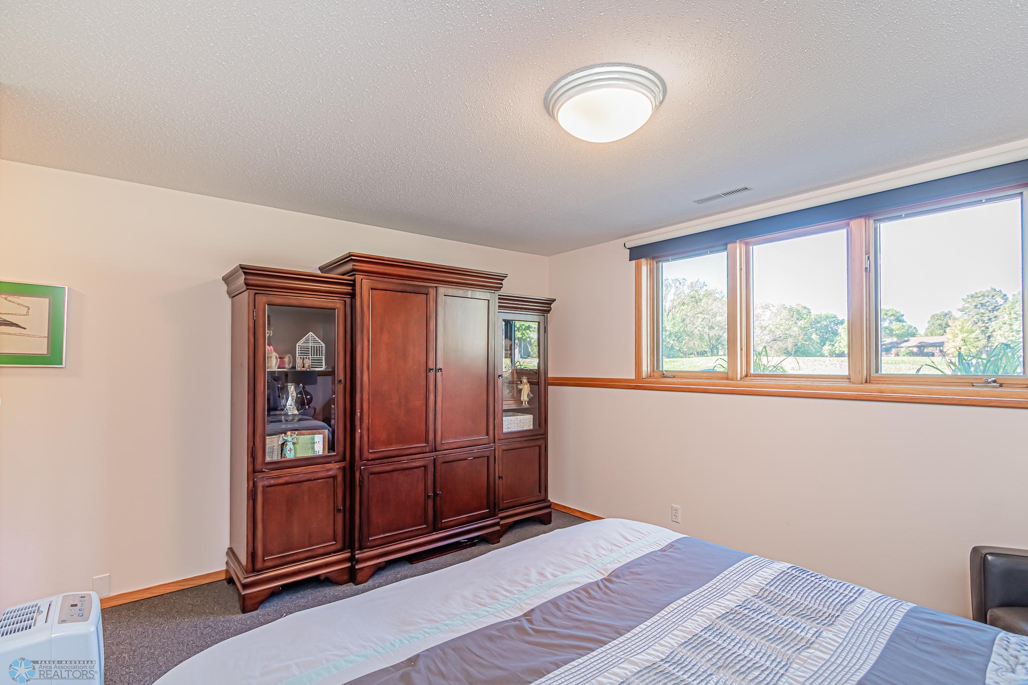 Lower level bedroom with view of Bluemont Lake