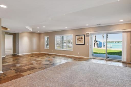 Patio doors lead you right out to the lake