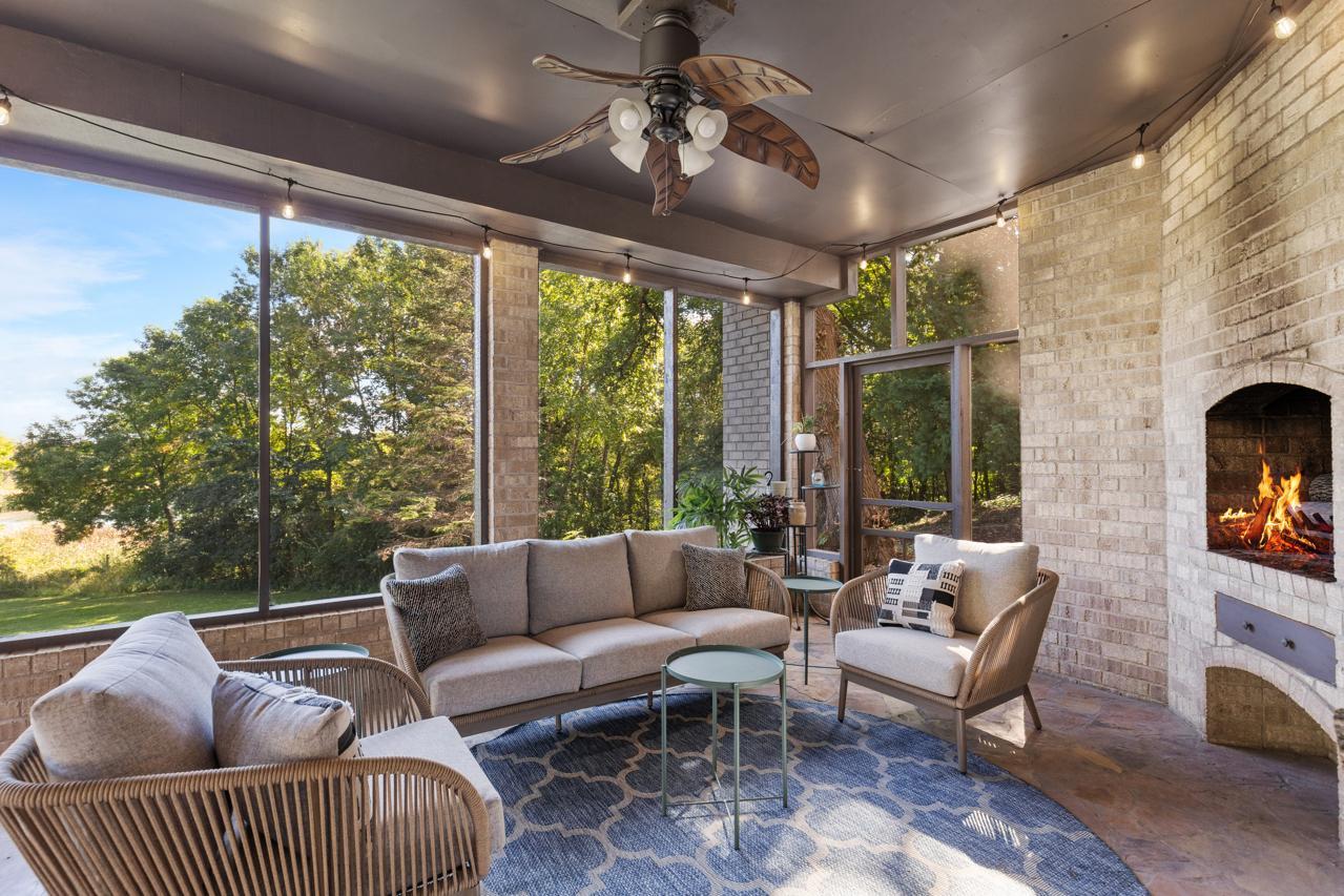 Wood Burning Fireplace in Screened Porch