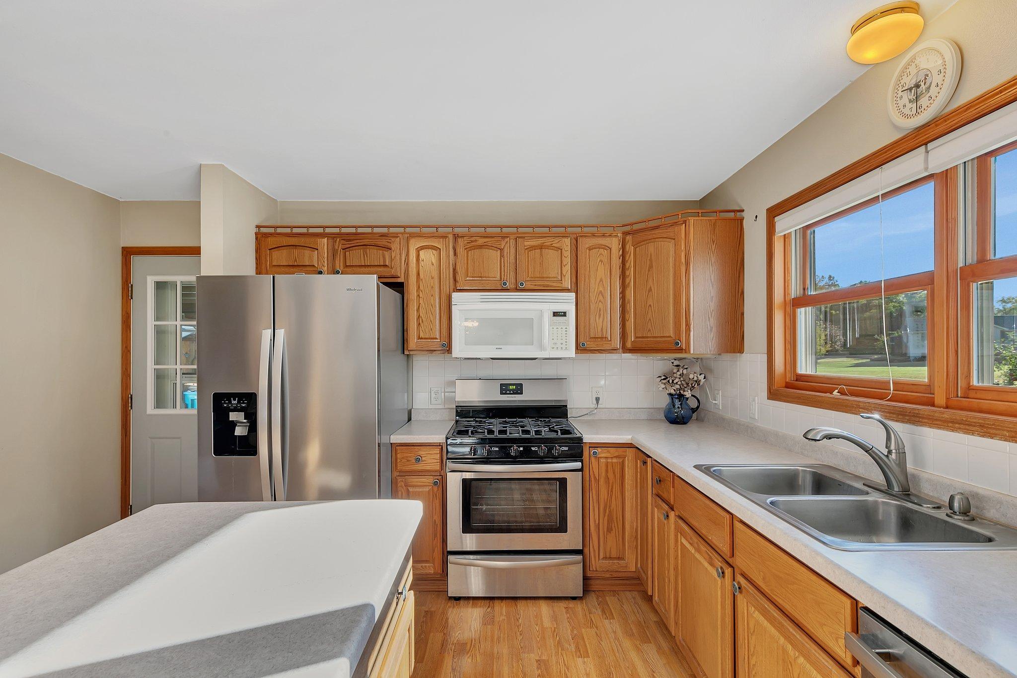 Oak cabinets in the kitchen.