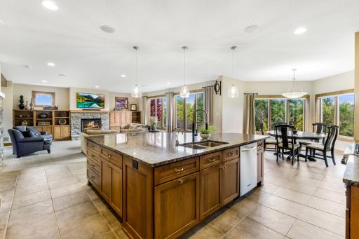 Tile flooring in the kitchen and dining area