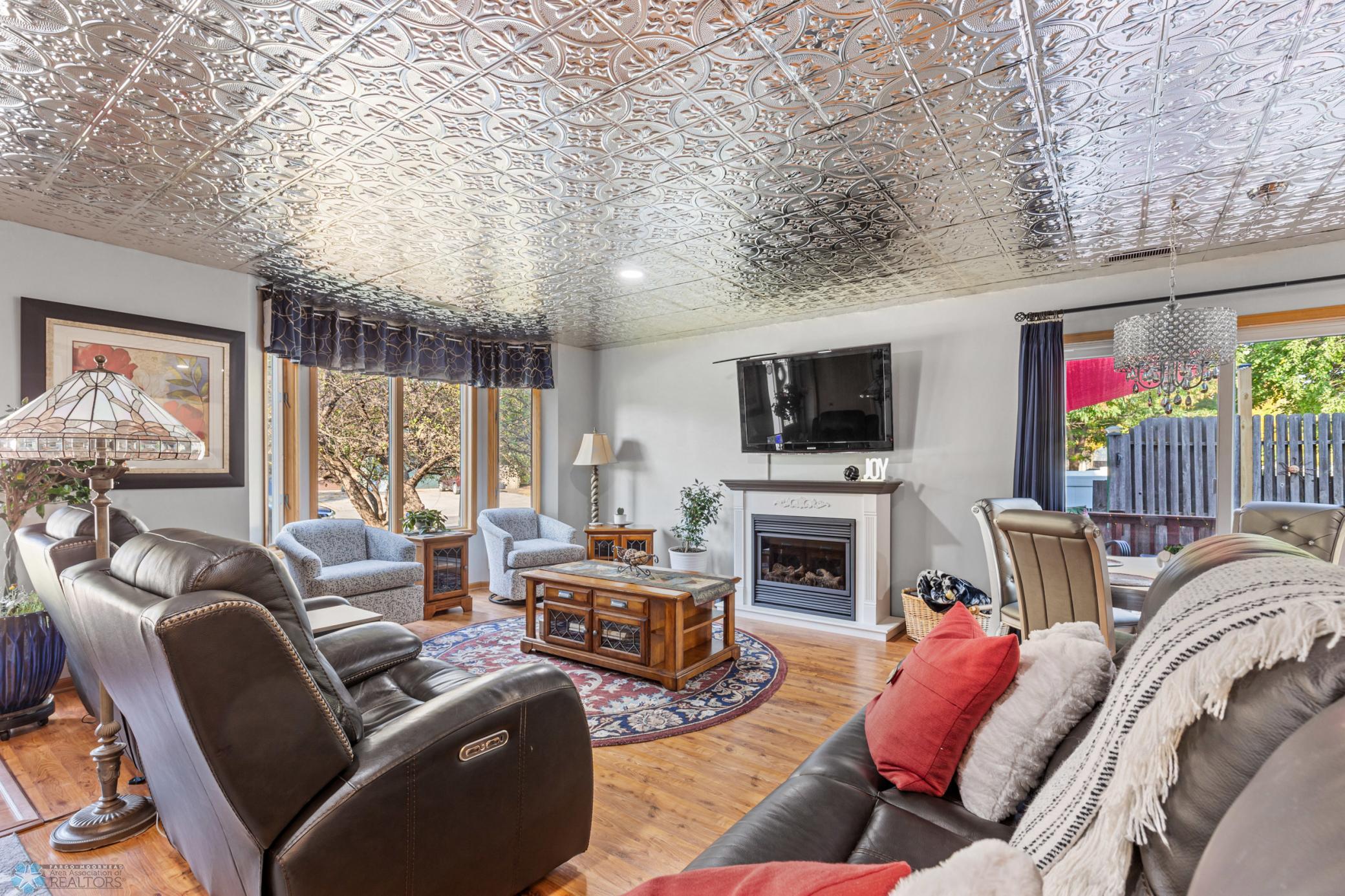 Family room, electric fireplace included