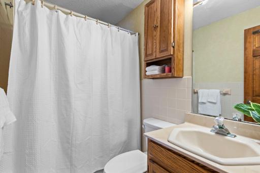 The lower level full bathroom is both functional and convenient.