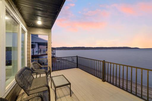 Main level deck to enjoy anytime of day overlooking down the river or out at beautiful Lake Pepin