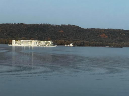Viking Mississippi Cruise Ship passing a barge this close from the lake house Oct 21st, 2024