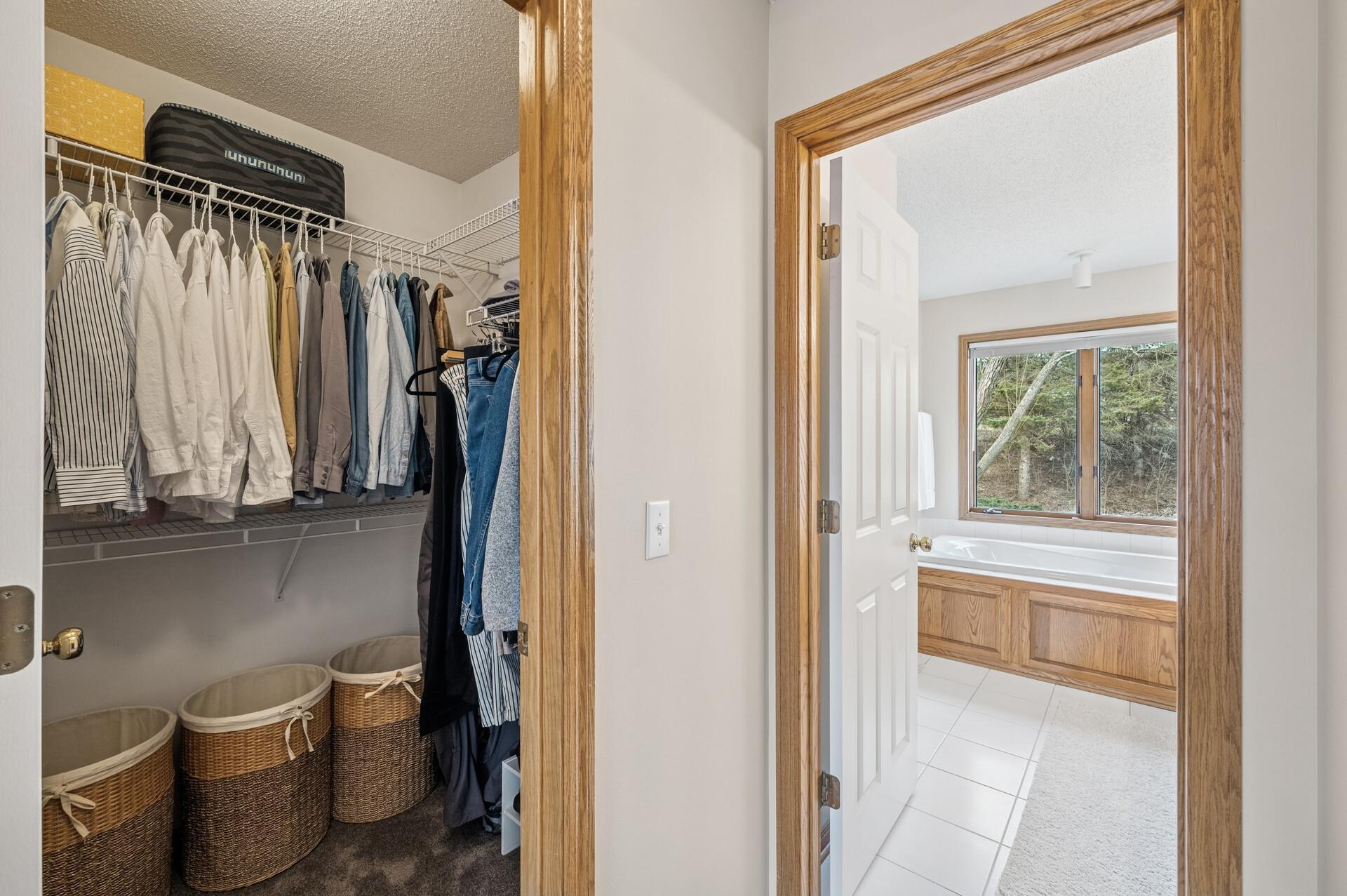Large walk-in closet between bedroom and private bath