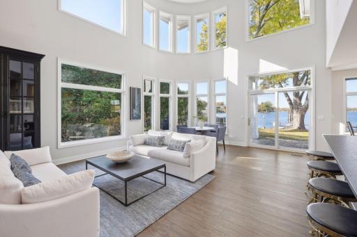 Lake view from every room. Two story living room with freshly enameled millwork.