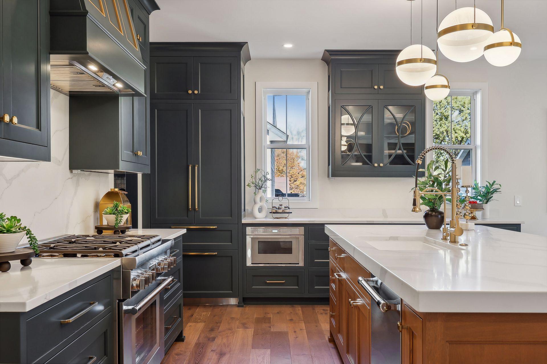 Experience culinary excellence in this modern kitchen, featuring a sleek range, stainless steel appliances, and a spacious island perfect for meal prep and gatherings.