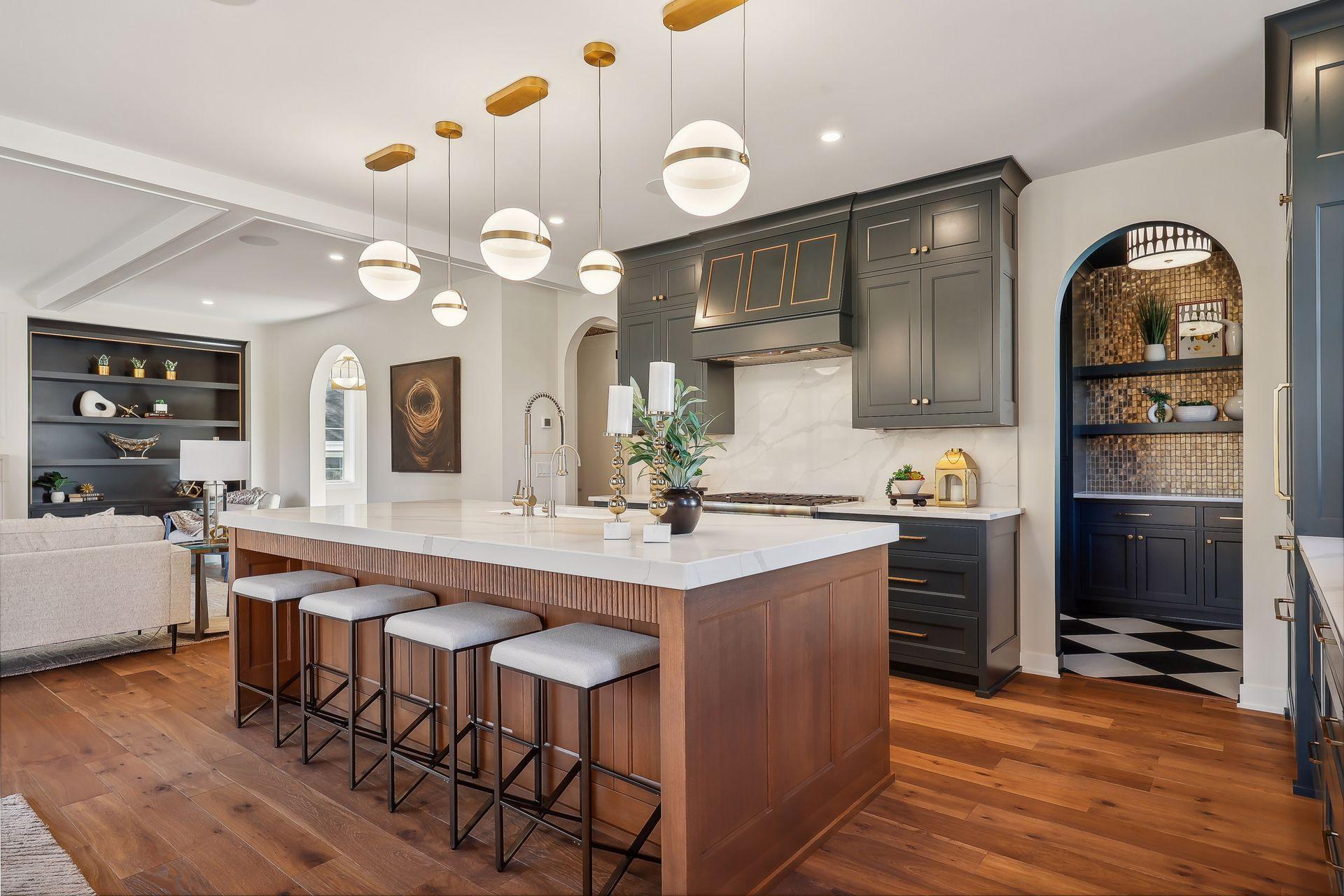 Start your day at this inviting breakfast bar, beautifully complemented by the elegant backdrop of vertical reed detailing