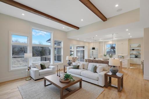 The open main floor features real white oak hardwood floors throughout.