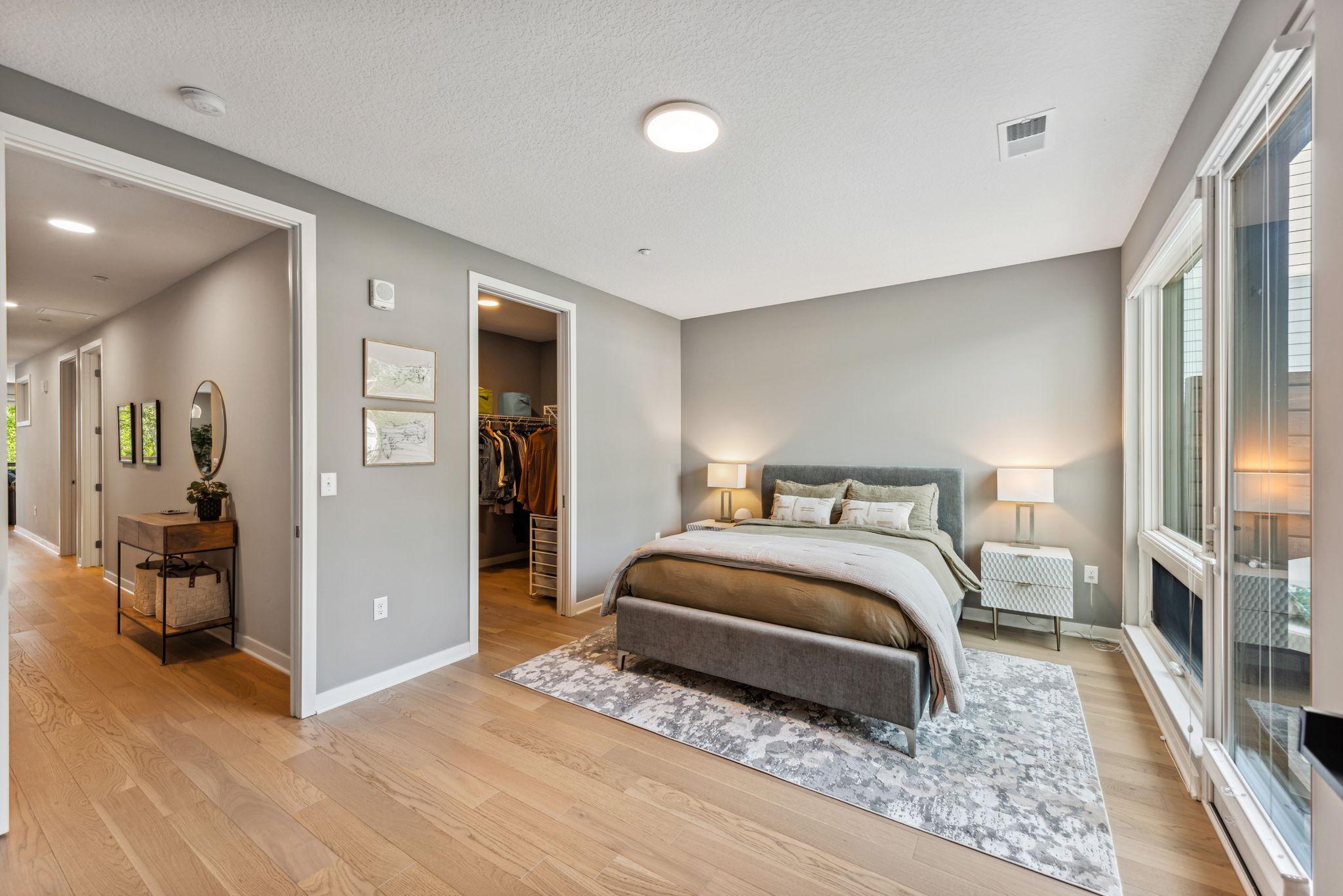 Private, tranquil Primary suite with ensuite bath and walk in closet.