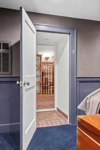 A view from the media room to the wine room.