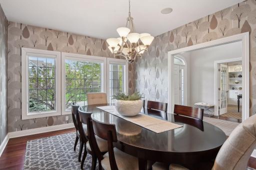 Large print wallpaper adds a modern design element.