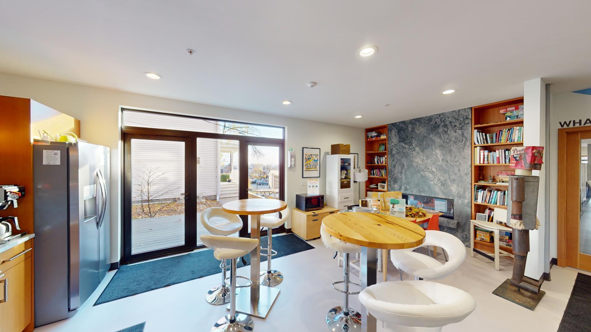 Breakroom access to ground level deck