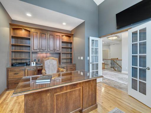 Stunning built-ins and maple hardwood floors!