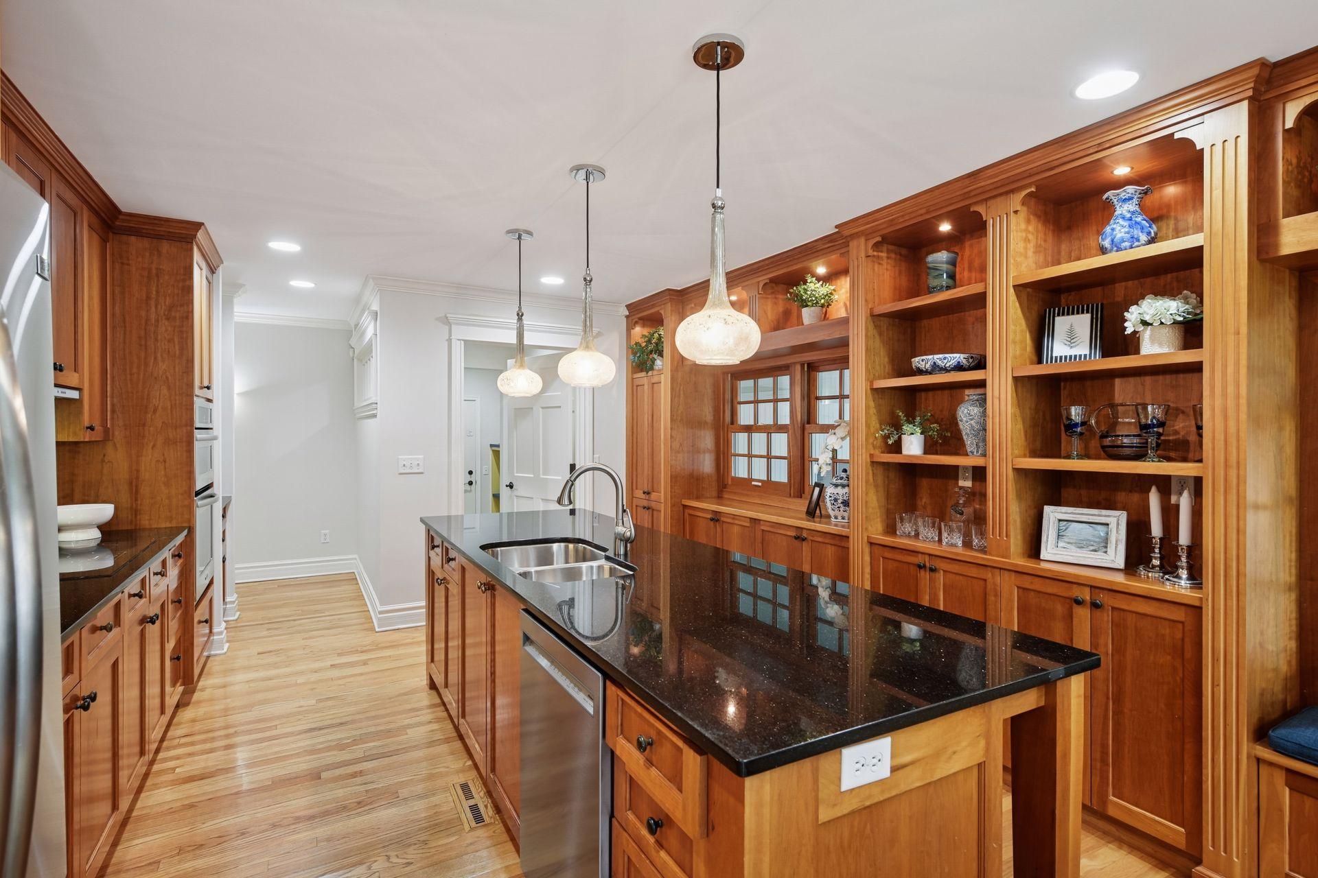 Kitchen with center island for meal prep and quick bites