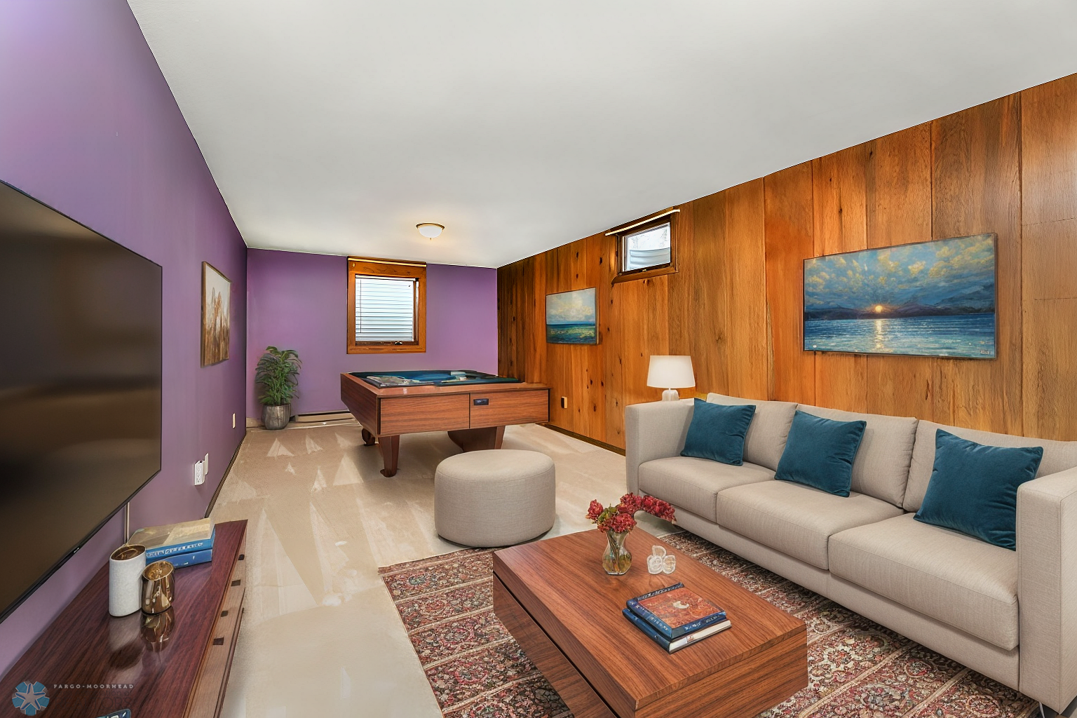 Virtually Staged Basement Family Room