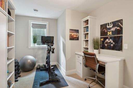 Lift the Murphy bed and its a perfect exercise room or 2nd office space
