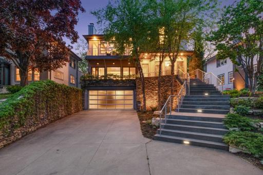 Incredible contemporary home overlooking park space and Lake Harriet to the Eastwith custom lighting and landscaping