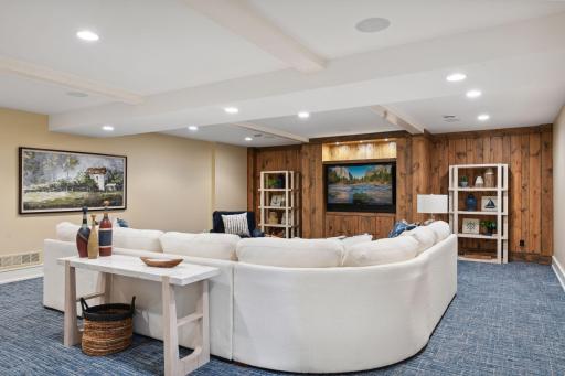 Built to be a space where the imagination can roam, the Recreation Room offers built-in ceiling speakers to make movie night an event and enameled beams spanning the ceiling.