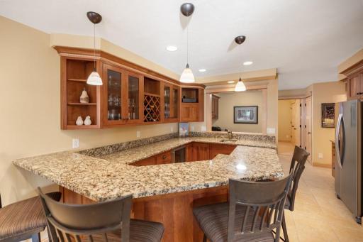 The walk-behind wet bar is a standout feature.