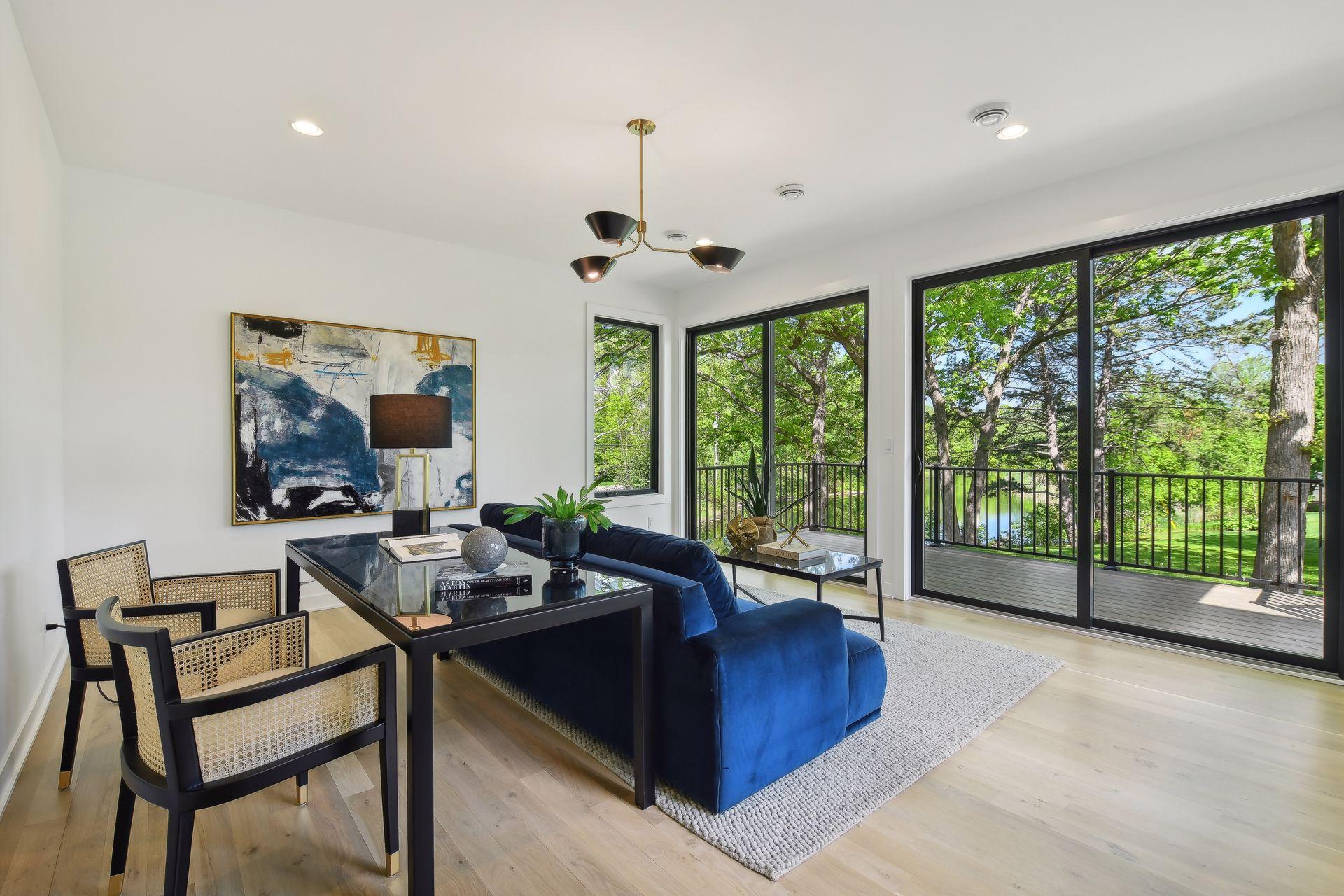 Home office inspires productivity with natural light and custom design.