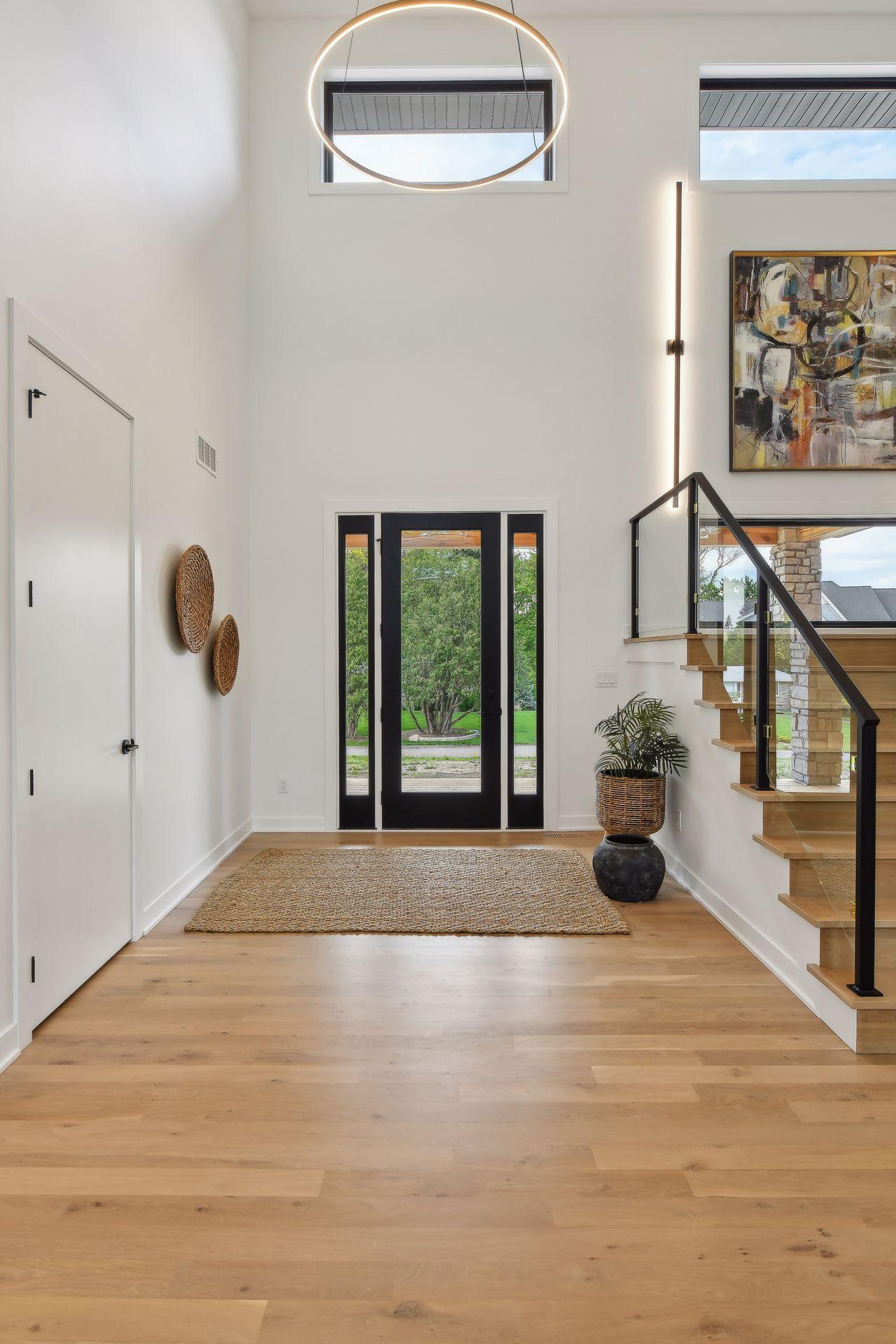 High ceilings create a grand yet inviting ambiance in main spaces.