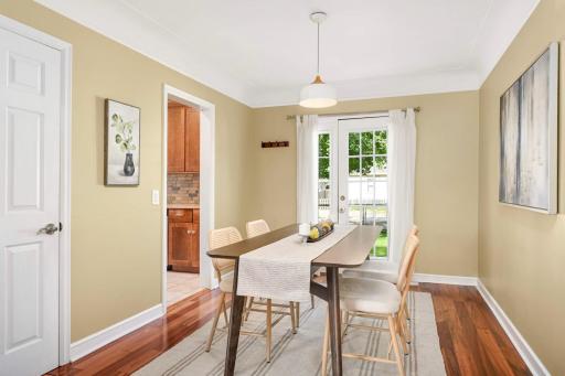 Again, the hardwood floors! Light streams through the french door to the backyard.