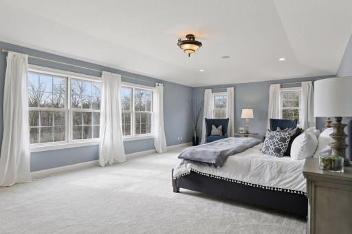 On the upper level you will find the spacious Primary Bedroom that features a tray vault ceiling. Enjoy waking up with the sunrise over the picturesque wetlands.