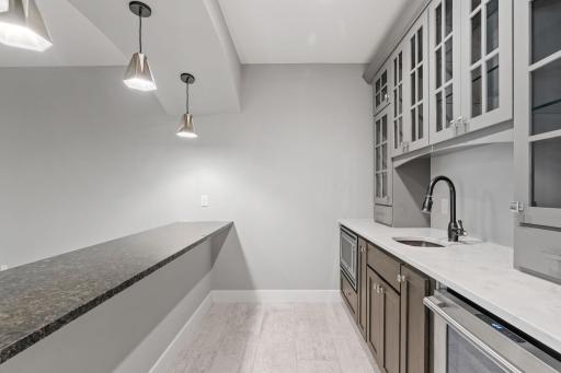 Full wet bar and kitchenette in the lower level.