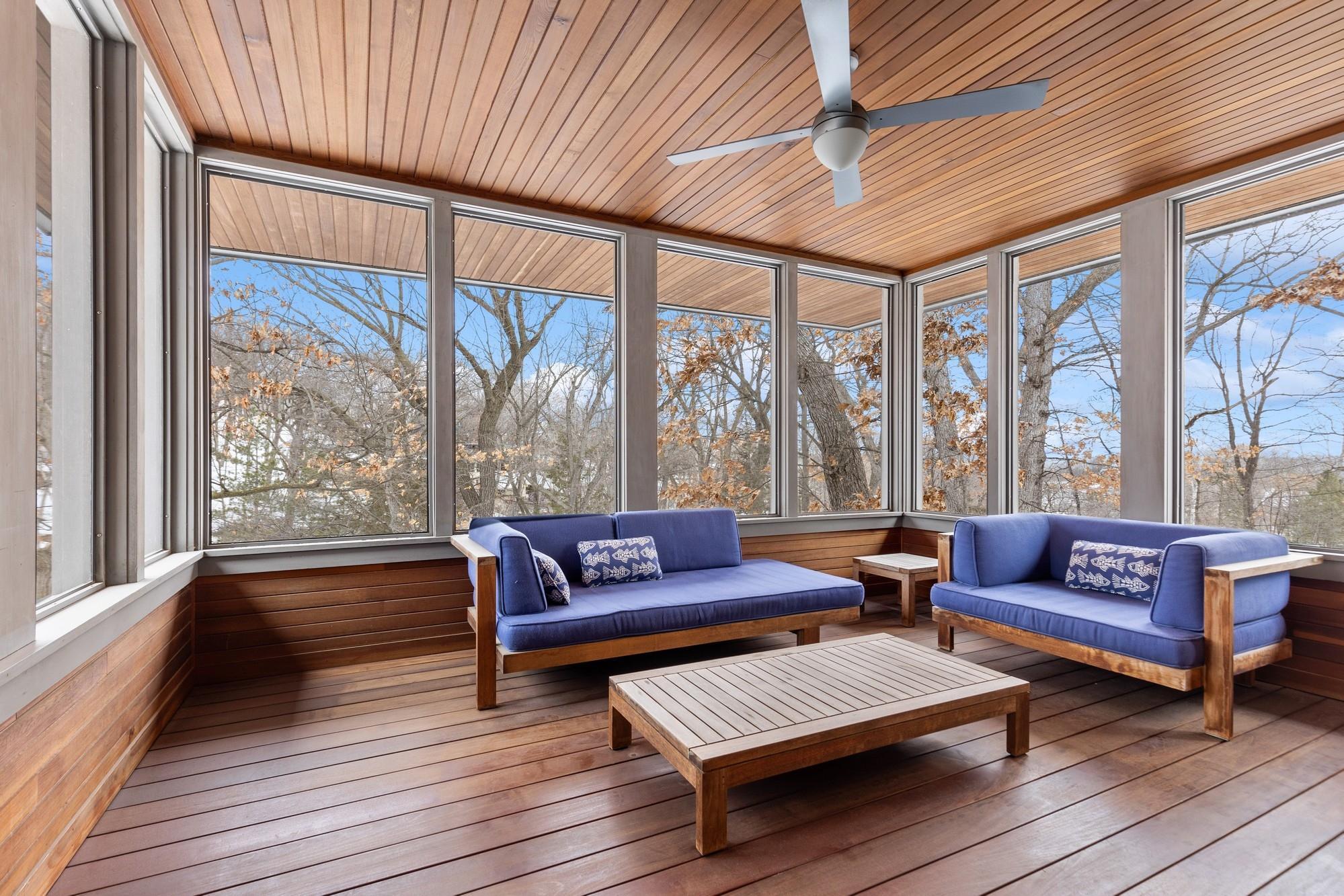 Inviting Three Season Porch with "Tree House" Views, Built-In Gas Grill, IPE Flooring and Clear Cedar Ceiling