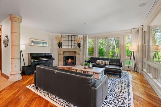 Rustic walnut wood flooring in the Living Room