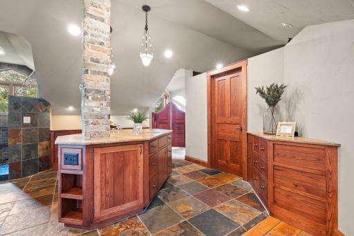 Slate tile flooring with in-floor radiant heat