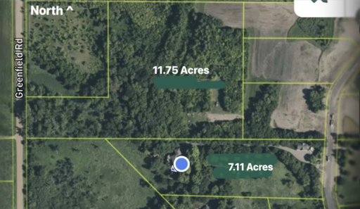 Property with included 11.75 acreage to the north. Included land does have building entitlement for outbuilding, riding arena, pole barn or another home. This image is not to be considered a plat map, just an example.