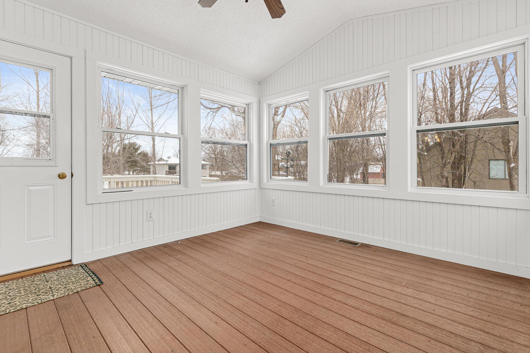 Three season porch over looking the large back yard