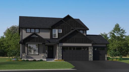(Exterior rendering, actual home's finishes will vary) The Lewis has excellent curb appeal.